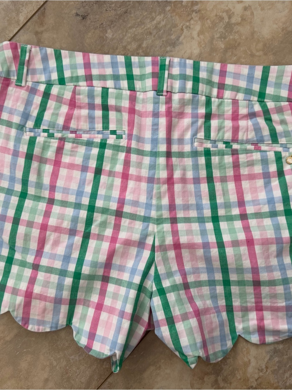 crown & ivy Pastel Plaid Scalloped Hem Shorts - Pink, Green & Blue - Picture 4 of 5